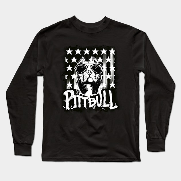 Awesome American Flag Pitbull Gift Pit Bull Lover Pitbulls Product Long Sleeve T-Shirt by Linco